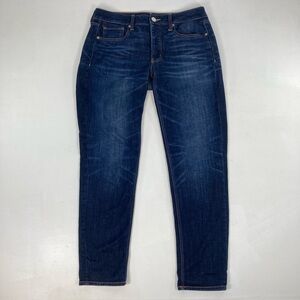 American Eagle Women 8 Tomgirl Button Fly Whiskered Blue Denim Jean Cotton Blend
